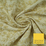Luxury BEIGE GOLD Floral Beaded HAND EMBROIDERED 100% PURE SILK Fabric 46" 4500
