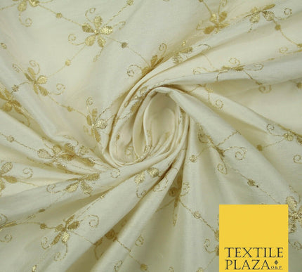 Luxury IVORY Floral Harlequin Flower Embroidered 100% PURE SILK Fabric 44" 4514