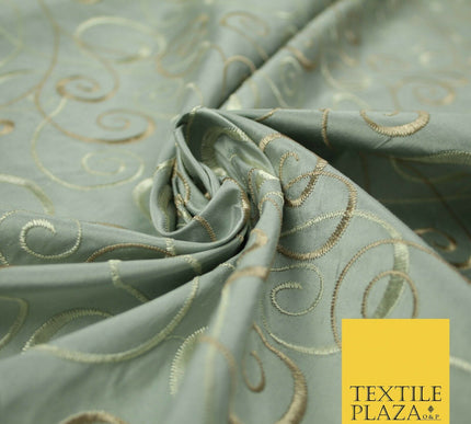 Luxury MARBLE GREY Ornamental Swirls Embroidered 100% PURE SILK Fabric 48" 4506