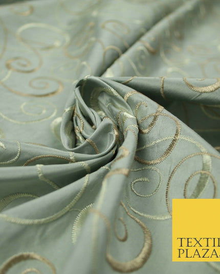 Luxury MARBLE GREY Ornamental Swirls Embroidered 100% PURE SILK Fabric 48" 4506
