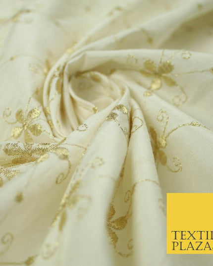 Luxury IVORY Floral Harlequin Flower Embroidered 100% PURE SILK Fabric 44" 4514