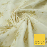 Luxury IVORY Floral Harlequin Flower Embroidered 100% PURE SILK Fabric 44" 4514