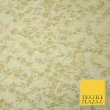 Luxury BEIGE GOLD Floral Beaded HAND EMBROIDERED 100% PURE SILK Fabric 46" 4500