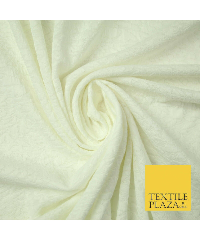 IVORY CREAM Bubble Textured Effect Stretch Jersey Fabric Material Dress 60" 4741