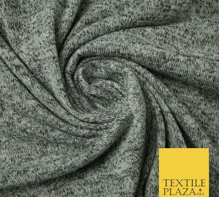 LIGHT SILVER GREY BLACK MARL Melange Knit Stretch Jersey Fabric Material 4740