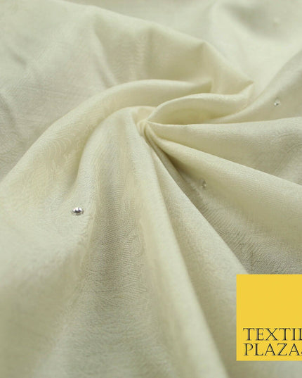 Luxury Ivory 100% PURE SILK JACQUARD Fabric with Silver SWAROVSKI Stones 4599