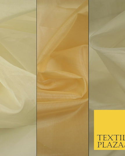 Luxury Gold Beige Plain 100% SILK ORGANZA Sheer Fabric Dress Wedding 3 COLOURS