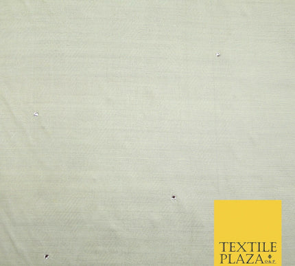 Luxury Ivory 100% PURE SILK JACQUARD Fabric with Silver SWAROVSKI Stones 4599