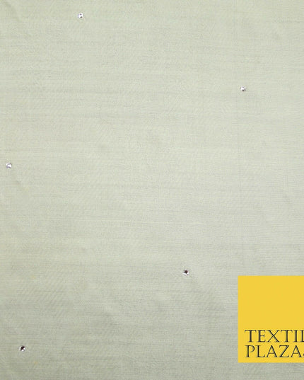 Luxury Ivory 100% PURE SILK JACQUARD Fabric with Silver SWAROVSKI Stones 4599