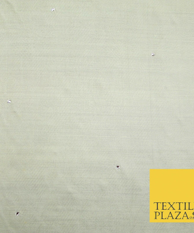 Luxury Ivory 100% PURE SILK JACQUARD Fabric with Silver SWAROVSKI Stones 4599