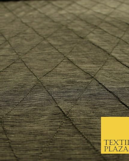 Luxury Tweed Weave Harlequin Diamond PINTUCK 100% PURE SILK Fabric Furnishing