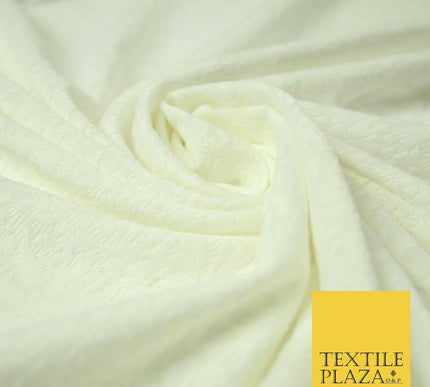 IVORY CREAM Bubble Textured Effect Stretch Jersey Fabric Material Dress 60" 4741