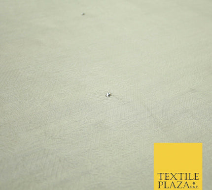 Luxury Ivory 100% PURE SILK JACQUARD Fabric with Silver SWAROVSKI Stones 4599
