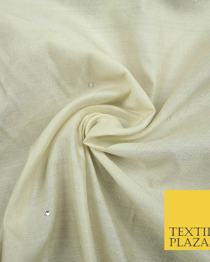 Luxury Ivory 100% PURE SILK JACQUARD Fabric with Silver SWAROVSKI Stones 4599