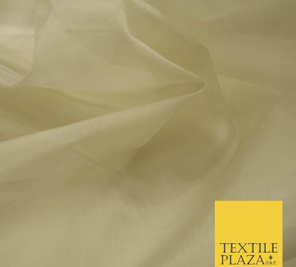 Luxury Gold Beige Plain 100% SILK ORGANZA Sheer Fabric Dress Wedding 3 COLOURS
