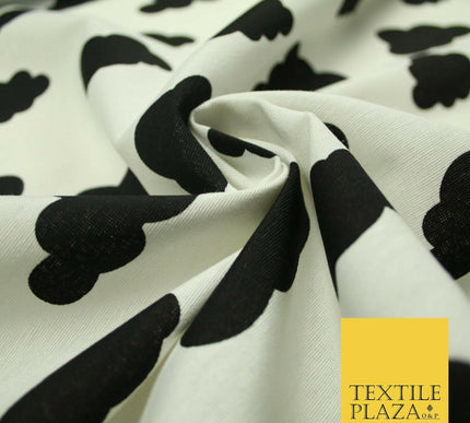 White with Black Dreamy Floating Clouds Printed Cotton Canvas Fabric 56" 4763