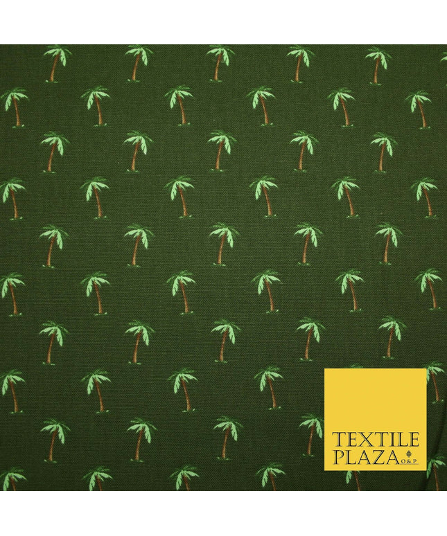 Khaki Green Mini Tropical Palm Trees Printed 100% Cotton Canvas Fabric 56" 4769