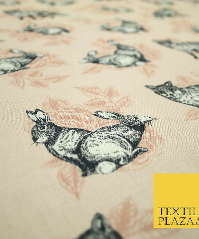 Light Pink Vintage Rabbit & Fox Rose Printed 100% Cotton Canvas Fabric 56" 4768