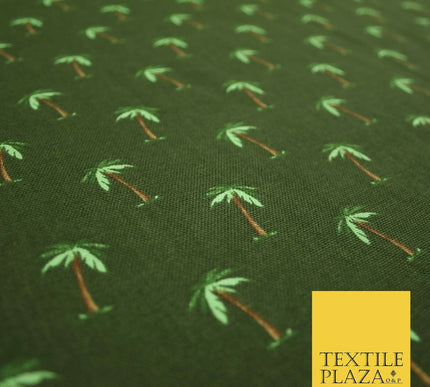 Khaki Green Mini Tropical Palm Trees Printed 100% Cotton Canvas Fabric 56" 4769
