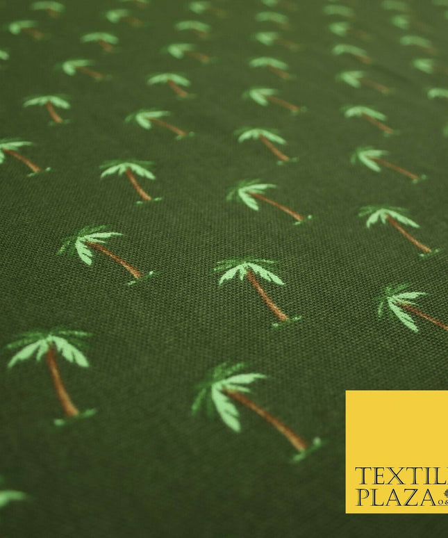 Khaki Green Mini Tropical Palm Trees Printed 100% Cotton Canvas Fabric 56" 4769