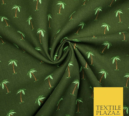 Khaki Green Mini Tropical Palm Trees Printed 100% Cotton Canvas Fabric 56" 4769