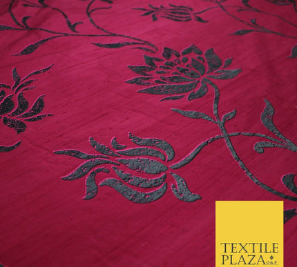 Luxury Cerise Pink Lotus Floral Printed 100% PURE SILK Dupion Fabric 53" 4617