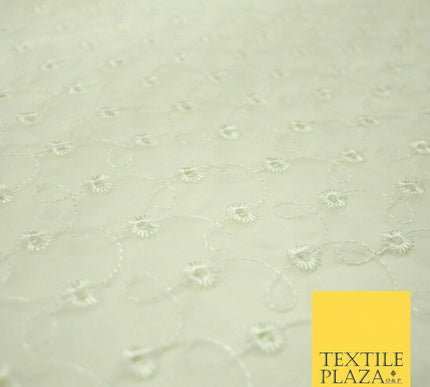 Luxury Ivory Broderie Anglaise Hole Embroidered 100% SILK ORGANZA Fabric 45"4634