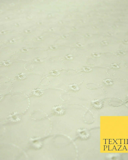 Luxury Ivory Broderie Anglaise Hole Embroidered 100% SILK ORGANZA Fabric 45"4634