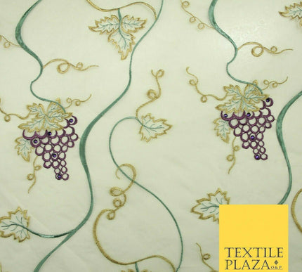 Luxury Ivory Floral Grapevine Stem Embroidered 100% SILK ORGANZA Fabric 45" 4631