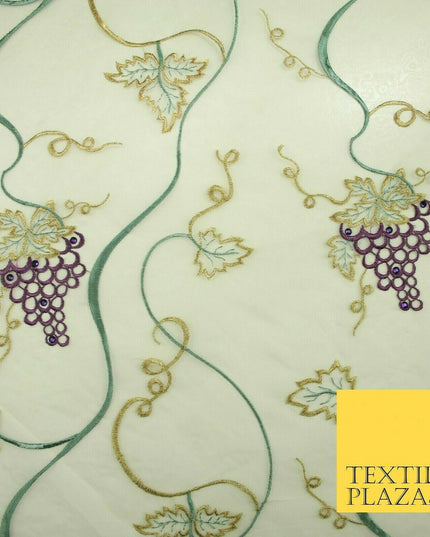 Luxury Ivory Floral Grapevine Stem Embroidered 100% SILK ORGANZA Fabric 45" 4631