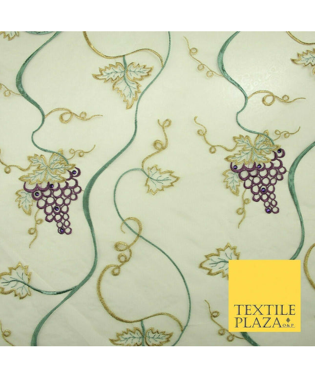 Luxury Ivory Floral Grapevine Stem Embroidered 100% SILK ORGANZA Fabric 45" 4631
