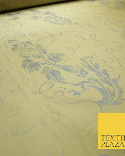 Luxury Gold Ornamental Grey Floral Printed 100% PURE SILK Dupion Fabric 53" 4618