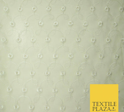 Luxury Ivory Broderie Anglaise Hole Embroidered 100% SILK ORGANZA Fabric 45"4634