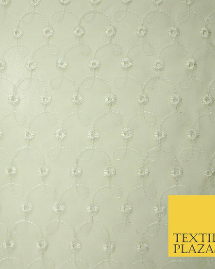 Luxury Ivory Broderie Anglaise Hole Embroidered 100% SILK ORGANZA Fabric 45"4634