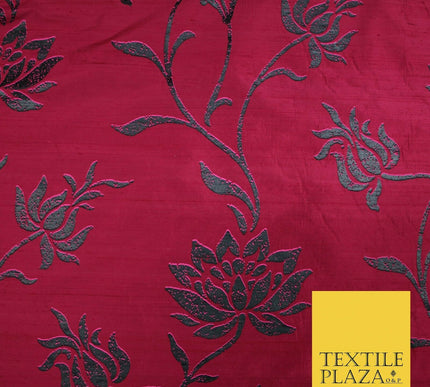 Luxury Cerise Pink Lotus Floral Printed 100% PURE SILK Dupion Fabric 53" 4617