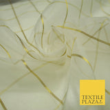 Luxury White Metallic Gold Square Check 100% SILK ORGANZA Fabric Sheer 48" 4626