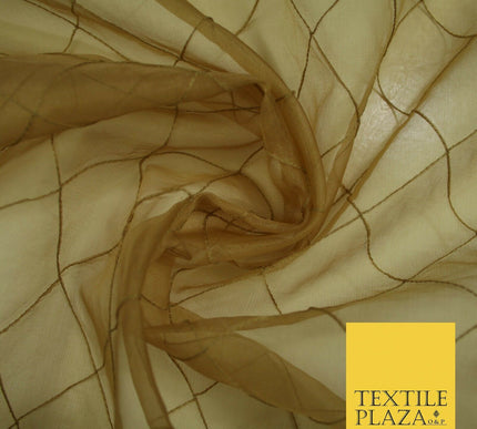 Luxury Caramel Gold Square PINTUCK 100% SILK ORGANZA Fabric Sheer 48" Wide 4628