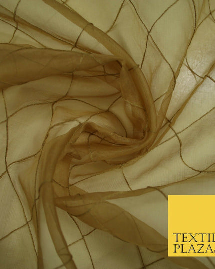 Luxury Caramel Gold Square PINTUCK 100% SILK ORGANZA Fabric Sheer 48" Wide 4628