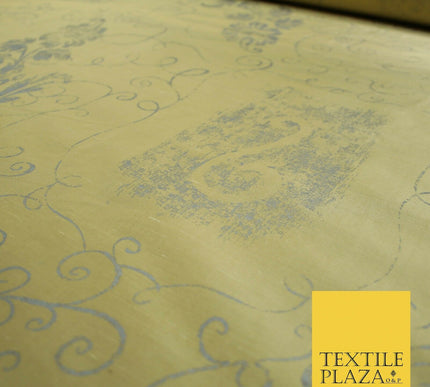 Luxury Gold Ornamental Grey Floral Printed 100% PURE SILK Dupion Fabric 53" 4618