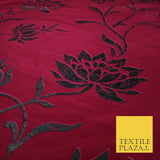 Luxury Cerise Pink Lotus Floral Printed 100% PURE SILK Dupion Fabric 53" 4617