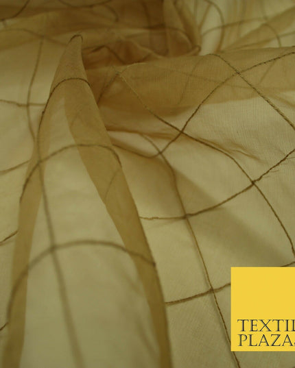 Luxury Caramel Gold Square PINTUCK 100% SILK ORGANZA Fabric Sheer 48" Wide 4628