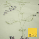 Luxury Ivory Lilac Purple Floral Embroidered 100% SILK ORGANZA Fabric 53" 4630