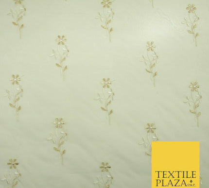 Luxury Ivory Floating Stem Flowers Embroidered 100% SILK ORGANZA Fabric 45" 4633