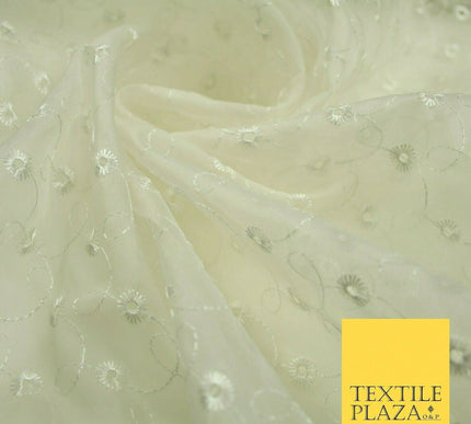 Luxury Ivory Broderie Anglaise Hole Embroidered 100% SILK ORGANZA Fabric 45"4634
