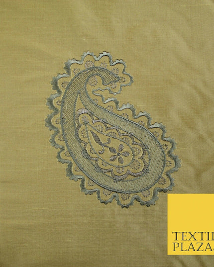Luxury Gold Large Grey Ornate Paisley Embroidered 100% PURE SILK Fabric 53" 4641