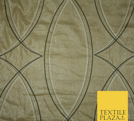 Premium Biscuit Gold Art Deco Embroidered Lurex Linen Upholstery Fabric 53" 4681