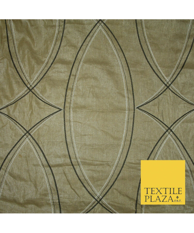 Premium Biscuit Gold Art Deco Embroidered Lurex Linen Upholstery Fabric 53" 4681