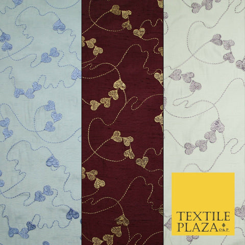 Premium Heart Strings Embroidered Shantung Raw Silk Dress Fabric 44" 3 COLOURS