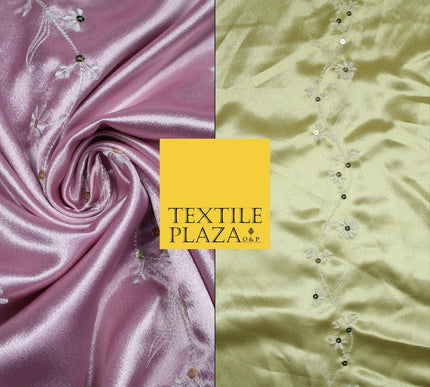 Premium Gold Pink Ivory Floral Striped Embroidered Crepe Back Satin Dress Fabric