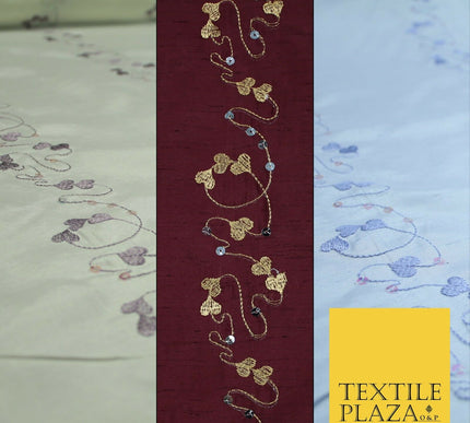 Premium Heart Strings Sequin Striped Embroidered Shantung Raw Silk Dress Fabric